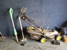 A G TECH CORDLESS LAWN MOWER with grassbox, one battery and charger, an Eckman cordless patio