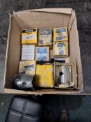 A TRAY CONTAINING OLD STOCK AND MOSTLY BOX VINTAGE BRITISH MOTORCYCLE PISTONS, mostly by Hepolite,