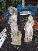 TWO CONCRETE GARDEN FIGURES, both female forms, the tallest being 110cm high, both have damage