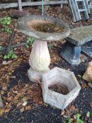 A CONCRETE BIRDBATH AND A PLANTER birdbath 66cm high Qty: 2 Condition Report:minor losses
