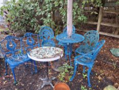 A COLLECTION OF CAST ALUMINIUM GARDEN FURNITURE, including a cast iron table base with a