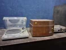 A TECHNICS QUARTZ SL-Q3 AUTOMATIC TURNTABLE (untested due to no plug), a vintage Pye turntable (