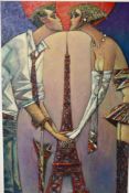 ANDREI PROTSOUK (UKRAINE 1961) 'PARIS FOR TWO', two figures are sharing a romantic moment in a