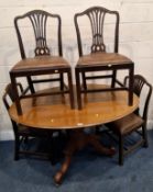 A TILT TOP OVAL LOO TABLE, along with a set of four chairs A REPRODUCTION BUREAU, the fall front