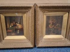 TWO 18TH/19TH CENTURY DUTCH STYLE PICTURES, the first depicts two figures playing chess whila a
