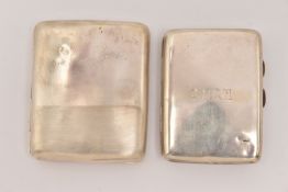 TWO SILVER CIGARETTE CASES, both of a polished rectangular form, one with engraved initials 'C.M.C.