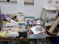 FOUR BOXES AND LOOSE OF ASSORTED CRAFTING RELATED ITEMS to include three hand rotating needlework