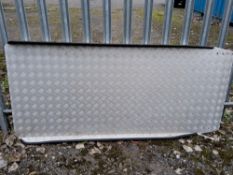 AN ALUMINIUM TREAD PLATE WHEELCHAIR RAMP, with raised sides, length 183cm, width 78cm