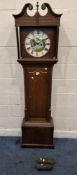 A 19TH CENTURY OAK CASED 8 DAY LONGCASE CLOCK, with a twin swan-neck pediment, the circular glass