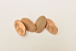 A PAIR OF 9CT GOLD CHAIN LINK CUFFLINKS, each pair designed as two oval links, one with engraved
