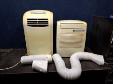 A HOMEBASE WAP-267EI PORTABLE AIR CONDITIONER with pipework and a B&Q WAP-020EC air conditioner with