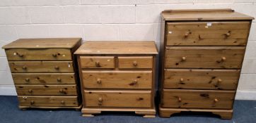 A MODERN PINE CHEST OF FOUR DRAWERS, a chest of five, along with a chest of two short over two