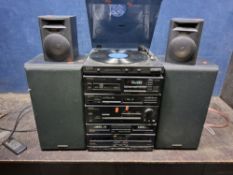 A PIONEER DC-Z92 HI FI with amp, tuner, graphic eq, dual tape deck (one tape not playing), turntable