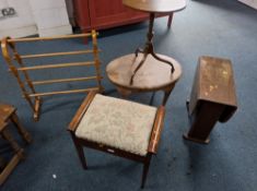 A SELECTION OF OCCASIONAL FURNITURE, to include a piano stool with a hinged seat, a towel rail, a