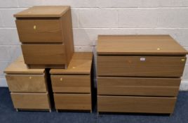 A MODERN CHEST OF THREE DRAWERS, along with three similar two-drawer bedside chests Dimensions:large