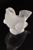 A LALIQUE 'MOINEAU MOQUEUR' OR MOCKING SPARROW FIGURE, the frosted glass sparrow with raised head