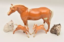 A GROUP OF BESWICK HORSES AND KITTENS, comprising a palomino Arab 'Bahram' horse, model no. 1771,
