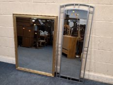 A GILT WOOD RECTANGULAR BEVELLED EDGE WALL MIRROR, along with another mirror Dimensions:gilt