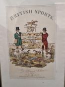 A REPRODUCTION HENRY ALKEN 'BRITISH SPORTS' PRINT, framed and glazed front and back, approximate