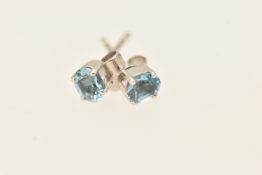 A PAIR OF 18CT WHITE GOLD GEM SET STUD EARRINGS, oval cut aquamarine prong set in white gold,