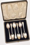A CASED SET OF SIX SILVER TEASPOONS, old english pattern with engraved initial 'G' to the terminals,