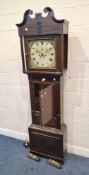 AN OAK AND MAHOGANY CASED 8 DAY LONGCASE CLOCK, with a twin swan neck pediment, the glass door