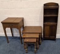 A 20TH CENTURY OAK BOOKCASE, with a single door, a nest of three tables, along with a New Home