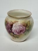 A ROYAL WORCESTER VASE PAINTED WITH ROSES, indistinctly signed 'K. Bl...', possibly Kitty Blake?,