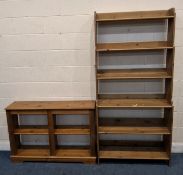 A TALL MODERN PINE WATERFALL OPEN BOOKCASE, along with another bookcase Dimensions:tall bookcase