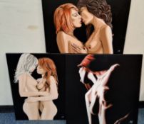MARK ROBERTS (BRITISH CONTEMPORARY) THREE PROVOCATIVE EROTIC PAINTINGS, comprising a nude half-