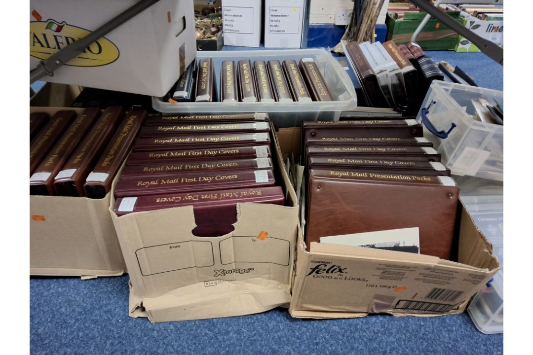 10 BOXES OF STAMPS BEING GB FROM 1960S TO EARLY 2020S. We note fdcs ...