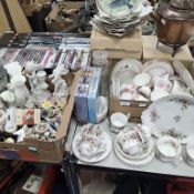 THREE BOXES AND LOOSE CERAMICS, GLASS AND MISC to include a quantity of Royal Albert 'Moss Rose'