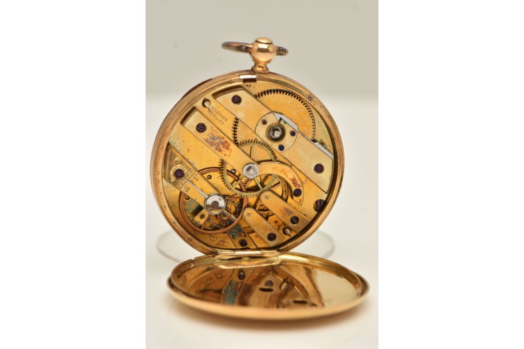 Pocket Watch Rome A YELLOW METAL OPEN FACE POCKET WATCH, key wound, round floral gold ...