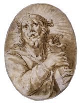 After Joachim Wtewael,  Dutch 1566-1638-  Christ with the Cross;  black chalk, pen, brown ink, ...