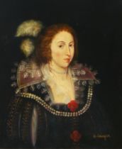 A Graham,  British school, mid / late 20th century-  Portrait of a lady in Elizabethan costume, ...