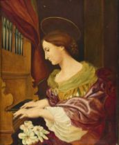 After Carlo Dolci,  Italian 1616-1686-  St Cecilia at the Organ;  oil on panel, signed and date...