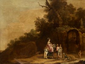 Circle of Thomas Wyck,  Dutch c.1616-1677-  Italianate landscape with Granida and Daifilo;  oil...