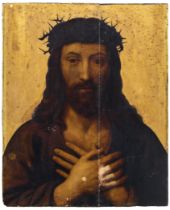 Follower of Aelbrecht Bouts,  Flemish 1451/55-1549-  Christ as the Man of Sorrows;  oil with go...