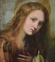 Follower of Guido Reni,  Italian 1575-1642-  The Penitent Magdalene;  oil on canvas, 39.5 x 35 ...