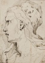 Pietro Antonio Novelli,  Italian 1729-1804-  Head study of a female figure, in profile;  pen an...