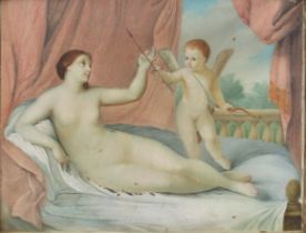 Friedrich Remde,  German 1801-1878-  Reclining Venus with Cupid, after Guido Reni;  watercolour...
