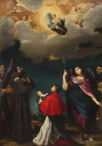 Attributed to Ludovico Carracci,  Italian 1555-1619-  St Charles Borromeo with St Andrew, St Fra...