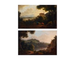 Jacob de Heusch,  Dutch 1656/57-1701-  A pair of Italianate landscapes: Landscape with figures o...