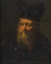 Follower of Rembrandt Harmensz. van Rijn,  Dutch 1606-1669-  Portrait of a bearded old man weari...