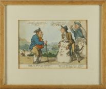 Isaac Cruikshank,  British 1764-1811-  Bone & Skin, two millers thin;  hand-coloured etching, p...