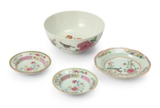 Four Chinese export famille rose porcelains Qing dynasty, 18th century Comprising: a pair of sm...