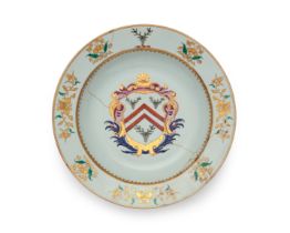 A large Chinese export famille rose 'armorial' plate Qing dynasty, Qianlong period circa 1735 E...