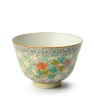 A Chinese famille rose 'floral' cup Republic period, apocryphal Tongzhi mark Enamelled around t...