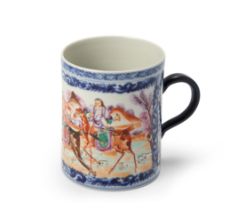 A Chinese export 'mandarin-palette' tankard Qing dynasty, 18th century Enamelled to the exterio...