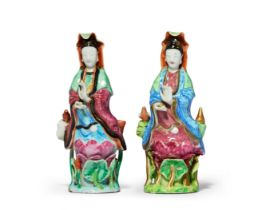 A near pair of Chinese famille rose Guanyin Qing dynasty, late 18th/19th century Each rising fr...